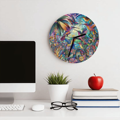 Hummingbird Kaleidoscope MDF Wall Clock (Made in USA) - Gregg Acini Adoree Designs - Wall Clock