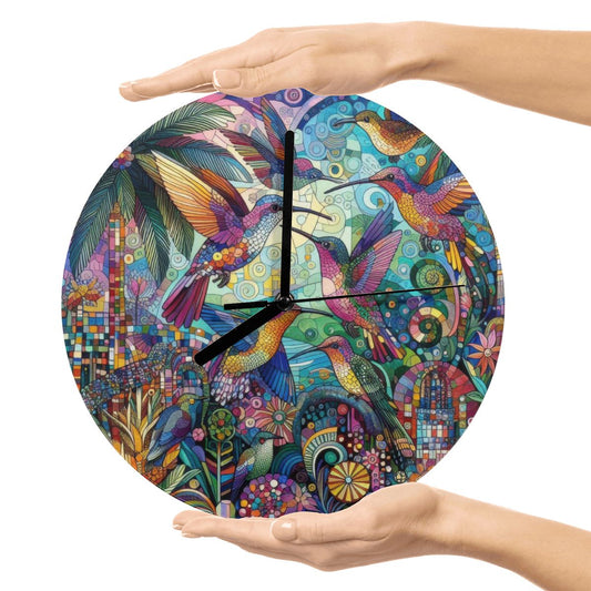 Hummingbird Kaleidoscope MDF Wall Clock (Made in USA) - Gregg Acini Adoree Designs - Wall Clock