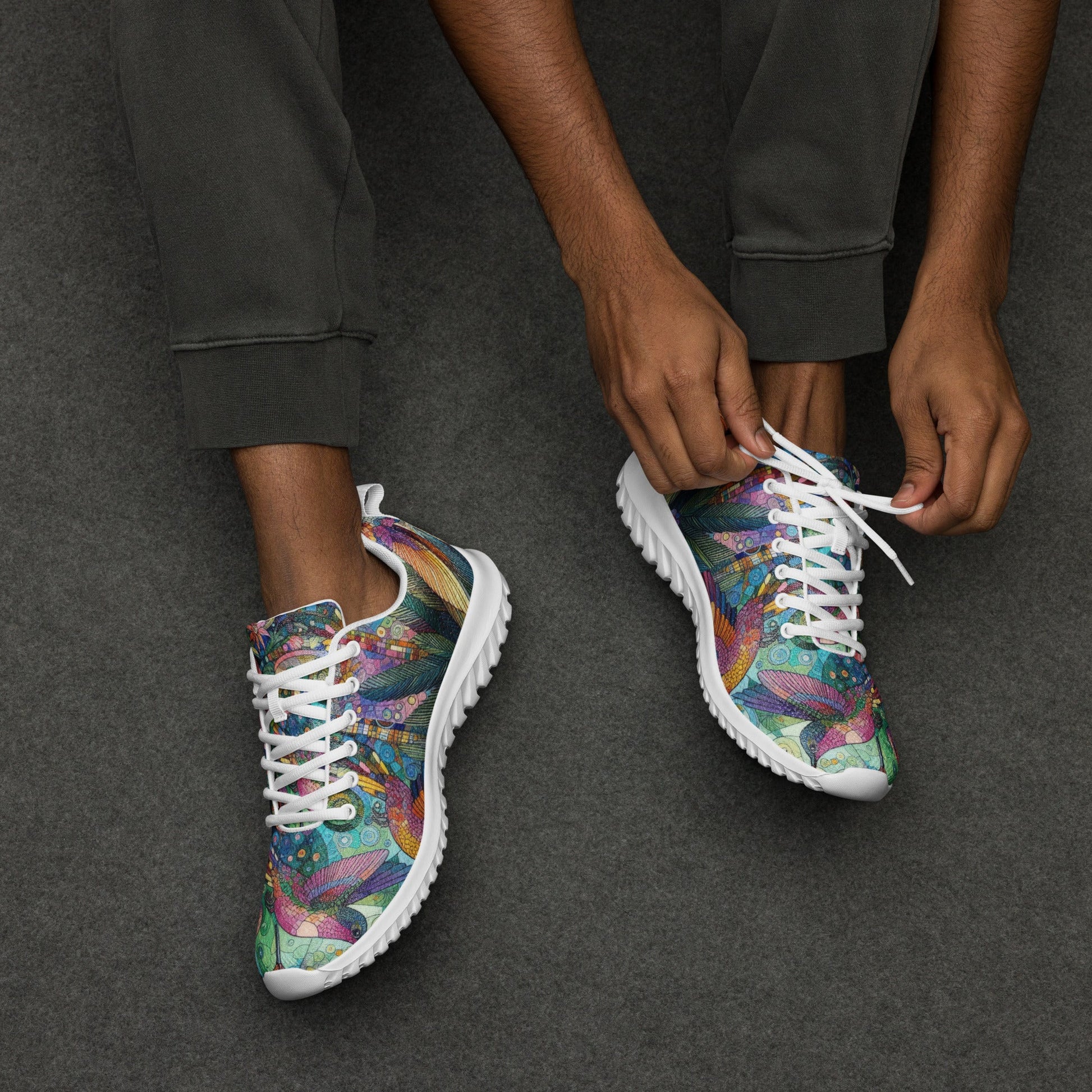 Hummingbird Kaleidoscope Men’s athletic shoes by Gregg Acini Adoree Designs - Gregg Acini Adoree Designs - Shoes