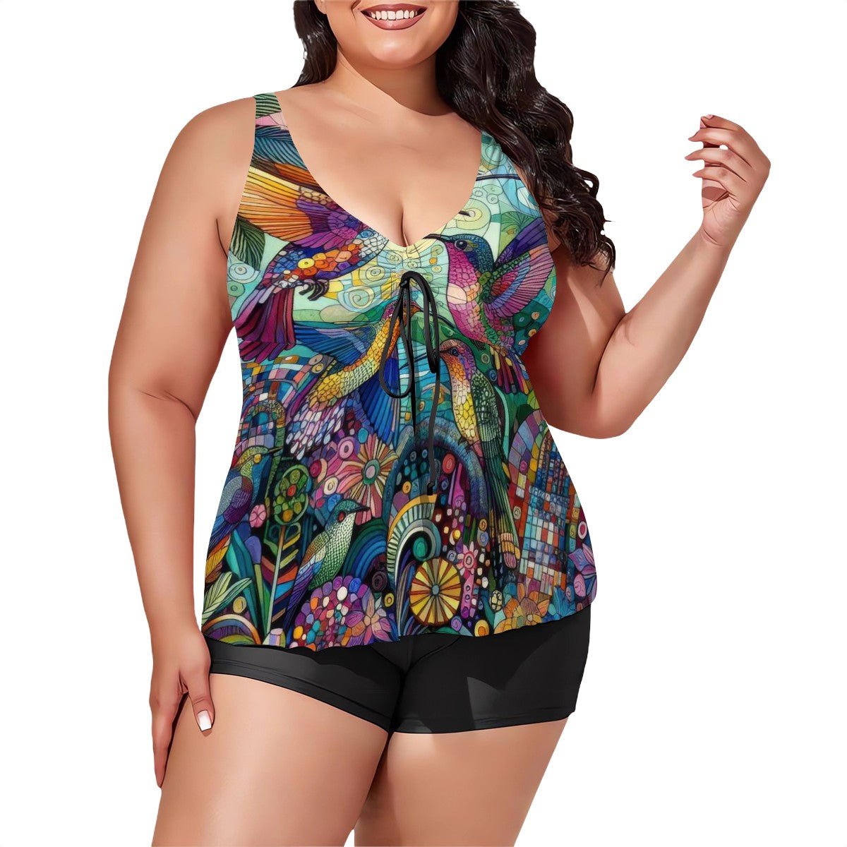 Hummingbird Kaleidoscope Plus Size Two Piece Swimsuit for Women - Gregg Acini Adoree Designs - Women's Swimwear