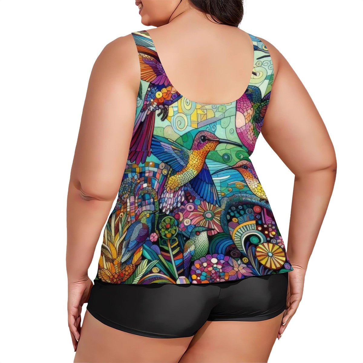 Hummingbird Kaleidoscope Plus Size Two Piece Swimsuit for Women - Gregg Acini Adoree Designs - Women's Swimwear