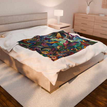 Hummingbird Kaleidoscope Plush Blanket by Gregg Acini Adoree Designs - Gregg Acini Adoree Designs - Blanket