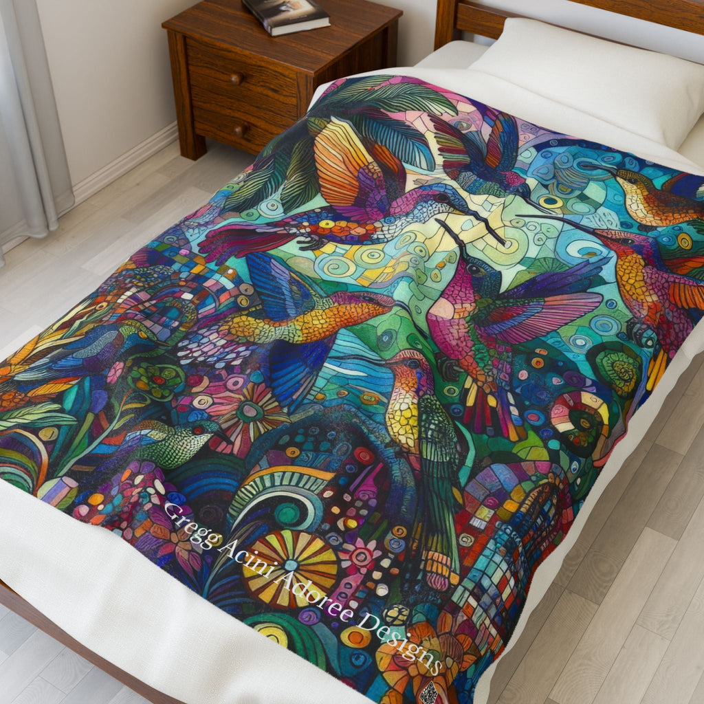 Hummingbird Kaleidoscope Plush Blanket by Gregg Acini Adoree Designs - Gregg Acini Adoree Designs - Blanket