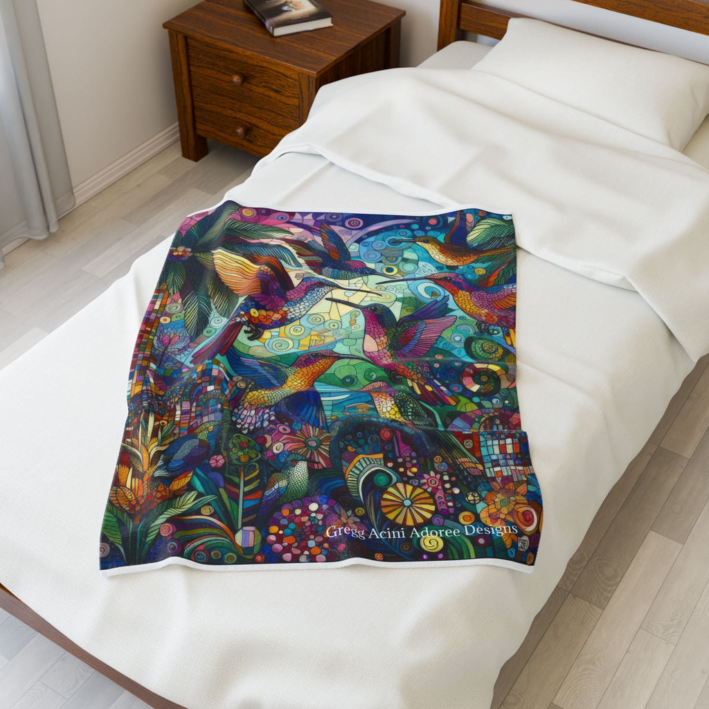 Hummingbird Kaleidoscope Plush Blanket by Gregg Acini Adoree Designs - Gregg Acini Adoree Designs - Blanket