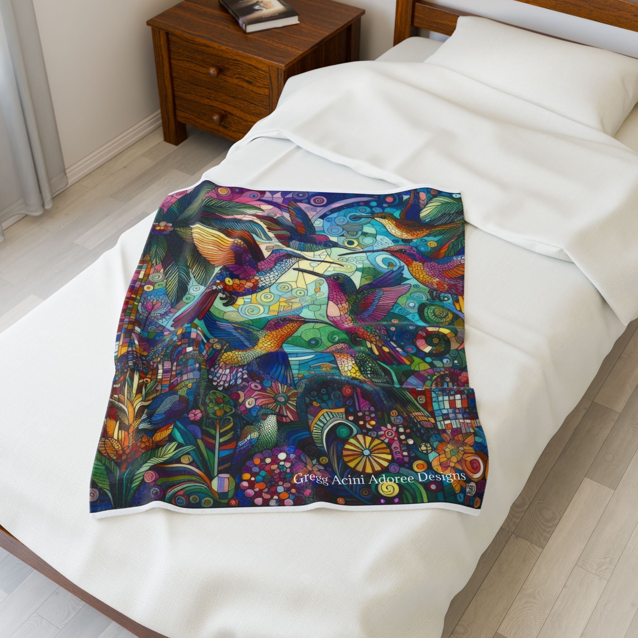Hummingbird Kaleidoscope Plush Blanket by Gregg Acini Adoree Designs - Gregg Acini Adoree Designs - Blanket