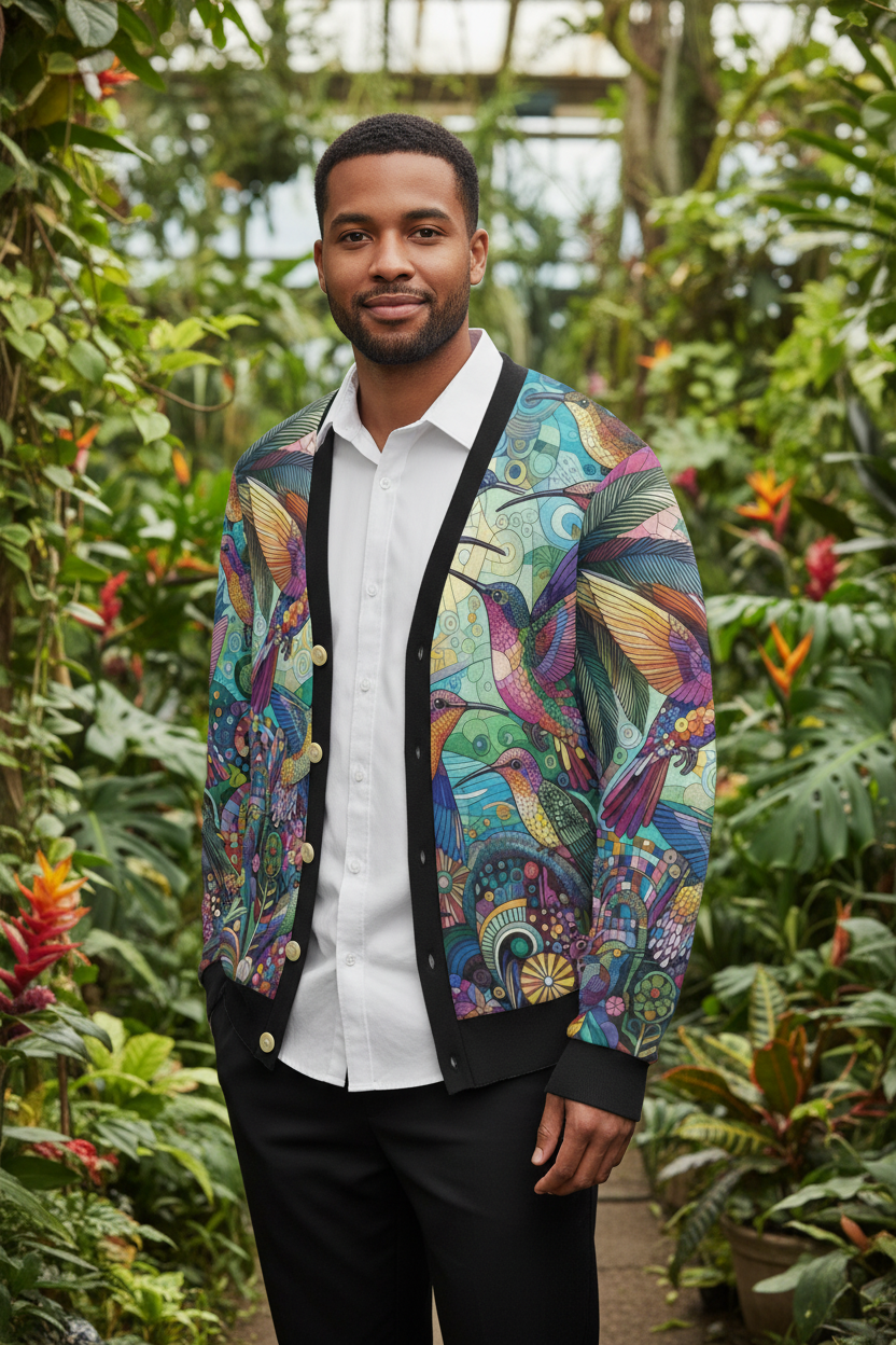 Hummingbird Kaleidoscope Ribbed Cardigan Lifestyle