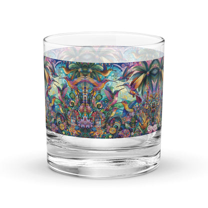 Hummingbird Kaleidoscope Rocks glass by Gregg Acini Adoree Designs - Gregg Acini Adoree Designs - Drinking Glass