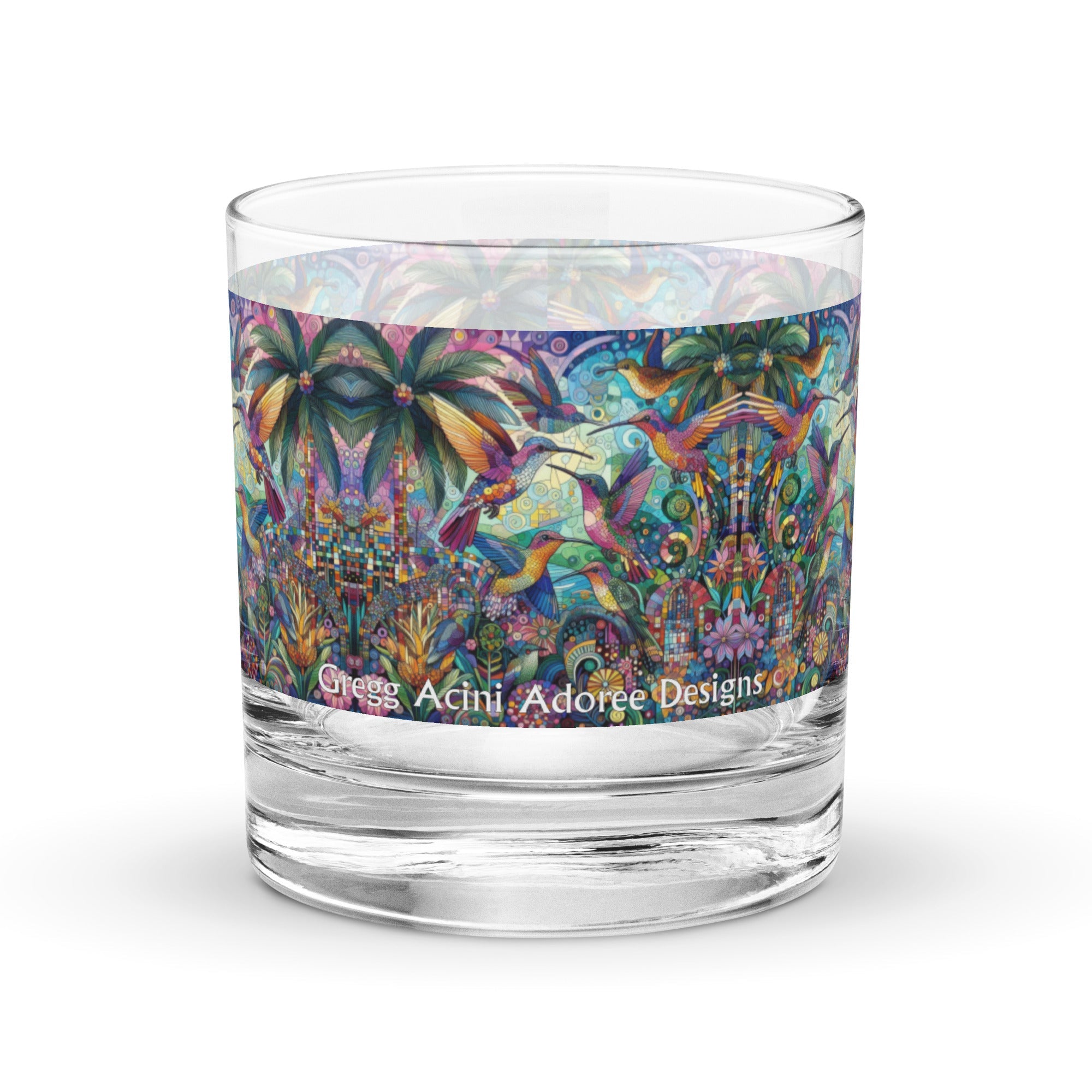Hummingbird Kaleidoscope Rocks glass by Gregg Acini Adoree Designs - Gregg Acini Adoree Designs - Drinking Glass