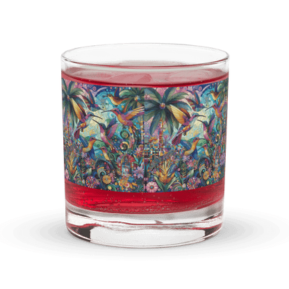 Hummingbird Kaleidoscope Rocks glass by Gregg Acini Adoree Designs - Gregg Acini Adoree Designs - Drinking Glass