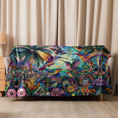 Hummingbird Kaleidoscope Sherpa blanket - Gregg Acini Adoree Designs -