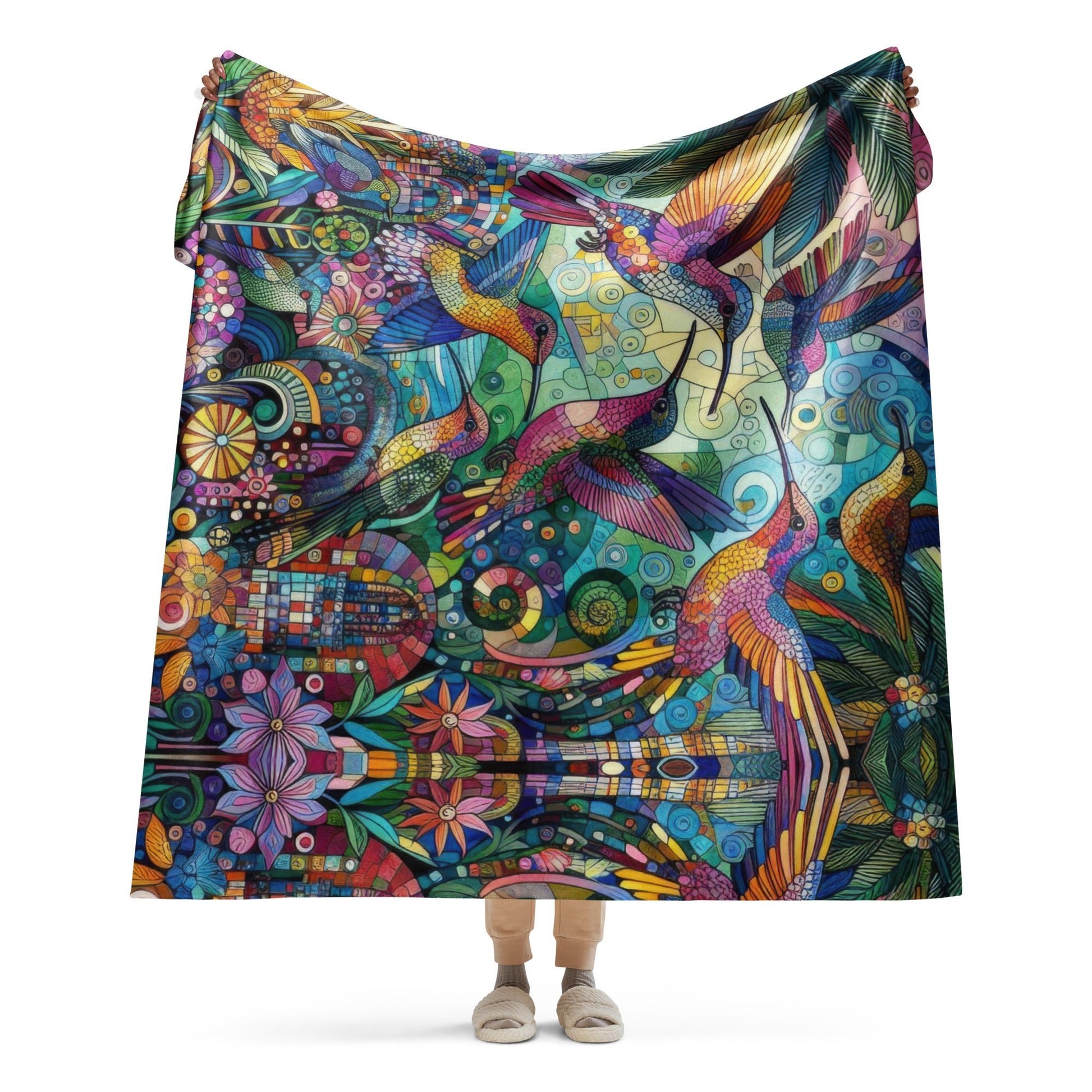 Hummingbird Kaleidoscope Sherpa blanket - Gregg Acini Adoree Designs -