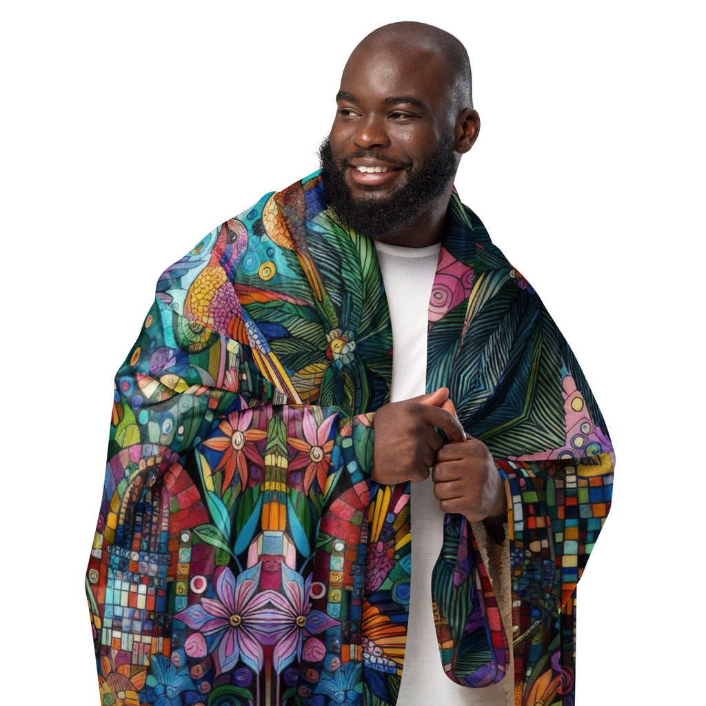 Hummingbird Kaleidoscope Sherpa blanket - Gregg Acini Adoree Designs -