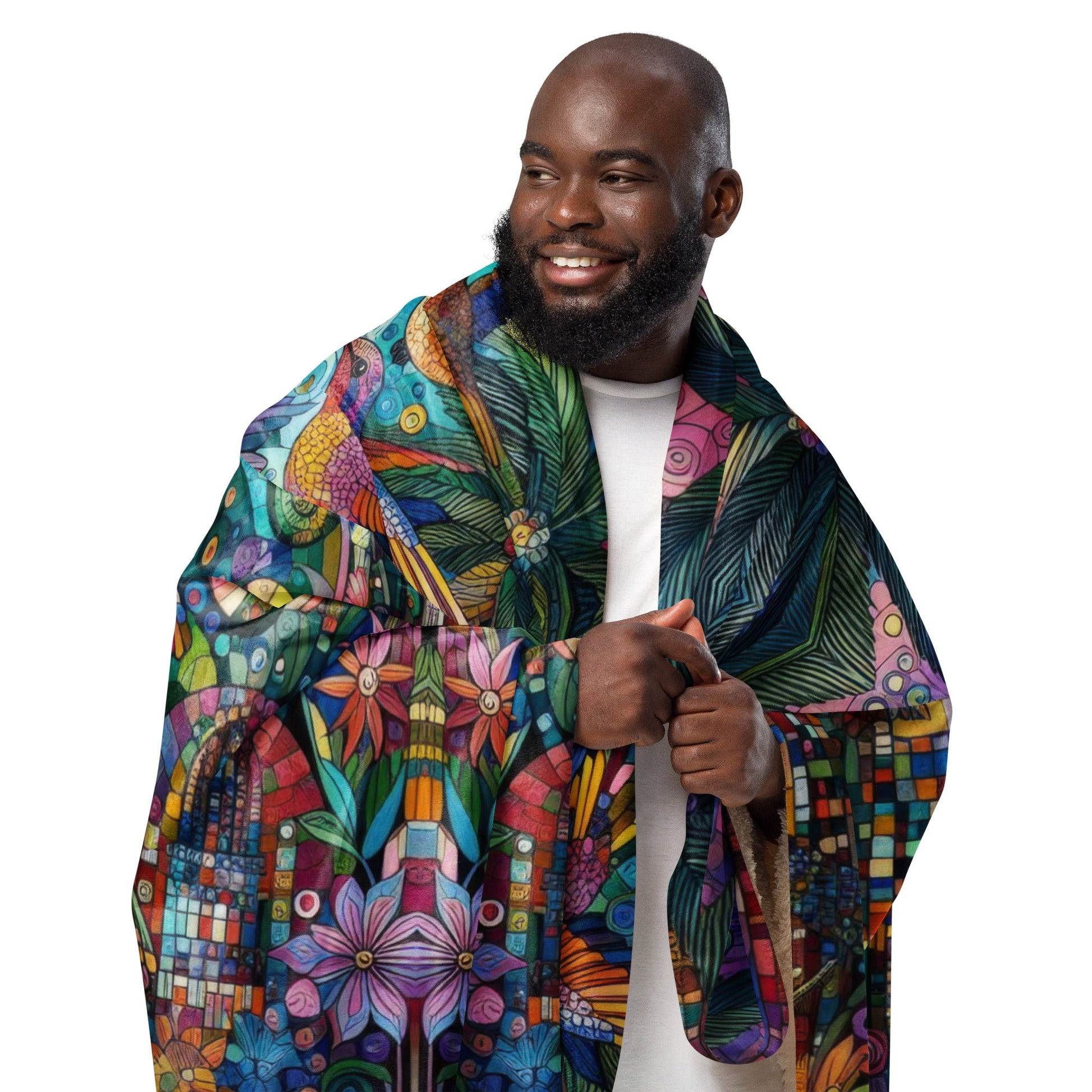 Hummingbird Kaleidoscope Sherpa blanket - Gregg Acini Adoree Designs -