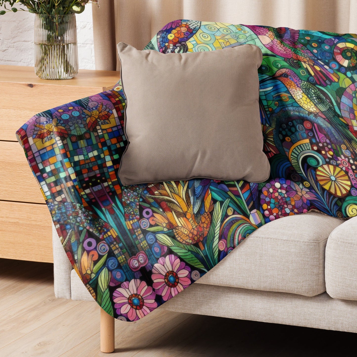 Hummingbird Kaleidoscope Sherpa blanket - Gregg Acini Adoree Designs -