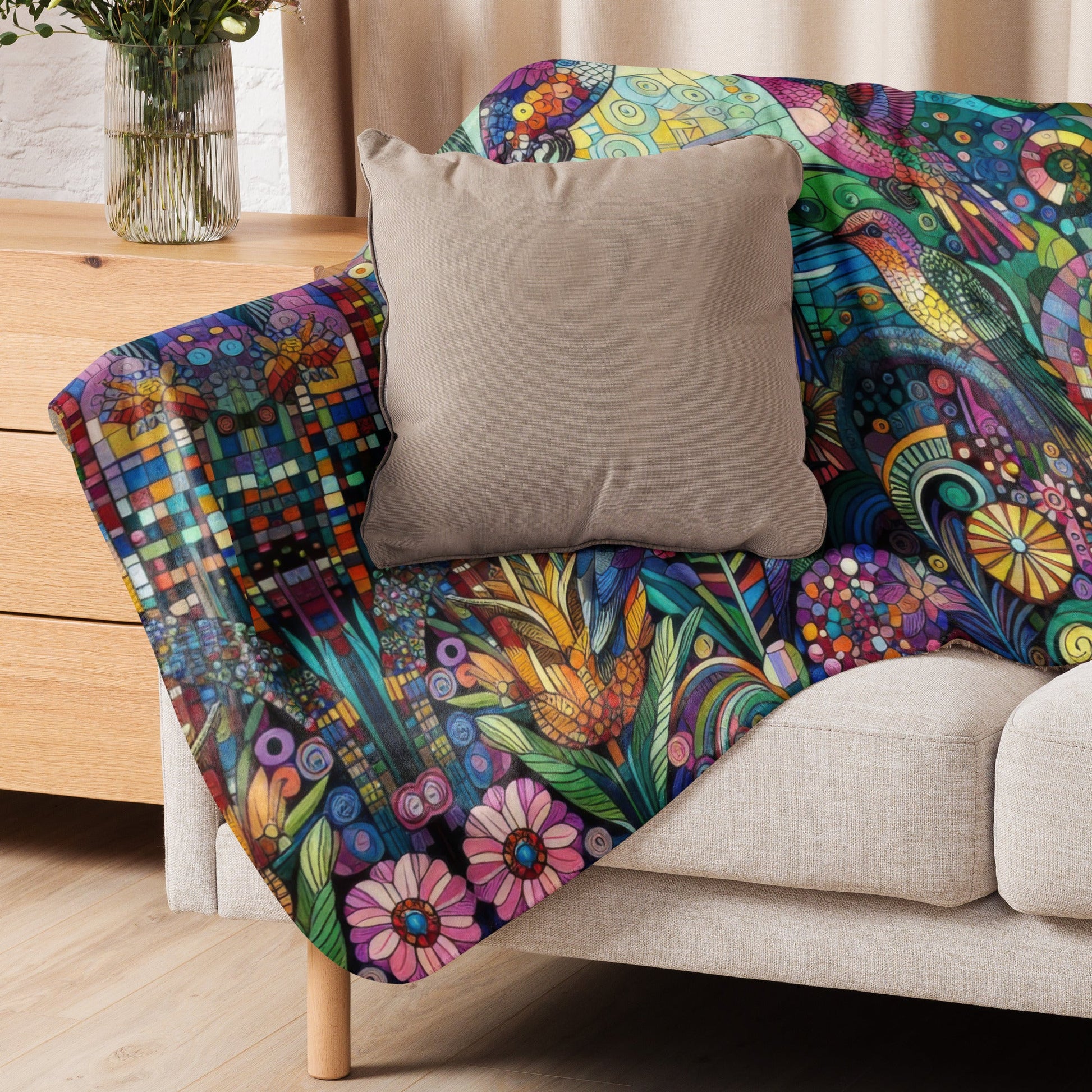 Hummingbird Kaleidoscope Sherpa blanket - Gregg Acini Adoree Designs -