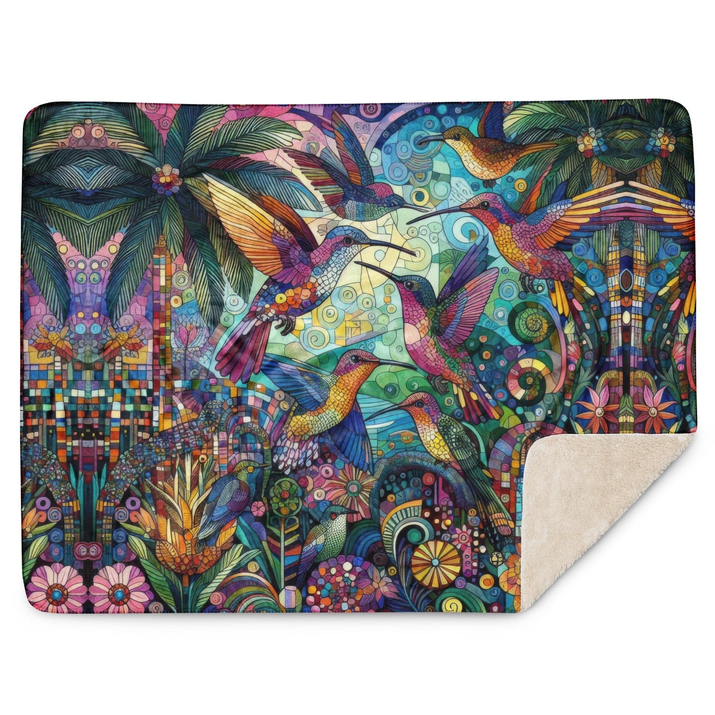 Hummingbird Kaleidoscope Sherpa blanket - Gregg Acini Adoree Designs -