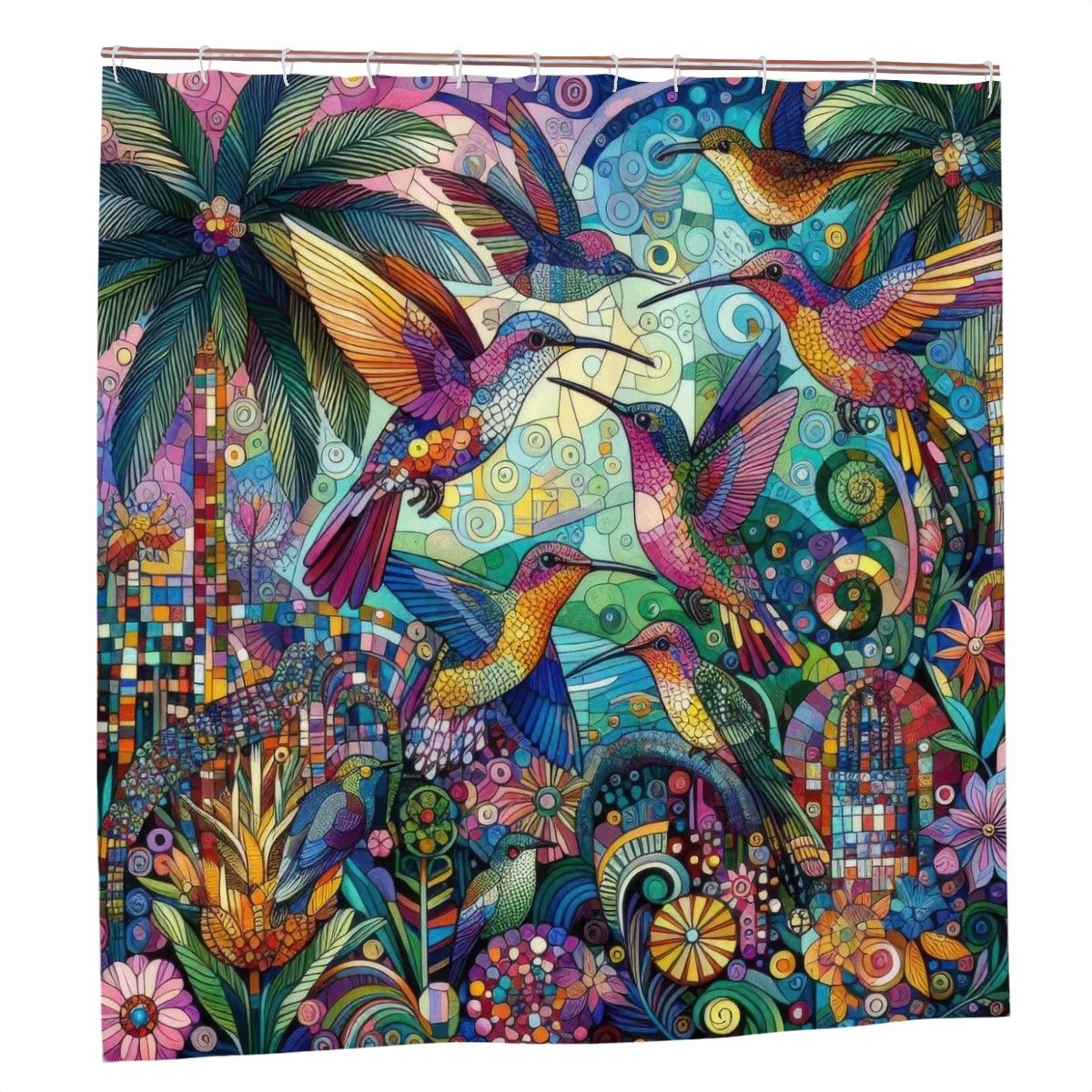 Hummingbird Kaleidoscope Shower Curtain - Gregg Acini Adoree Designs - shower curtain