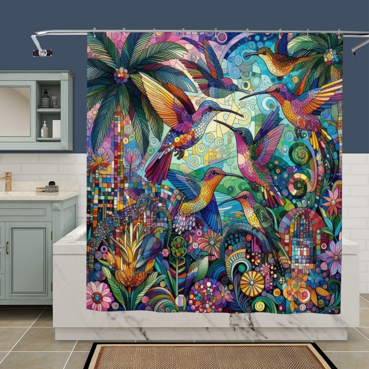 Hummingbird Kaleidoscope Shower Curtain - Gregg Acini Adoree Designs - shower curtain