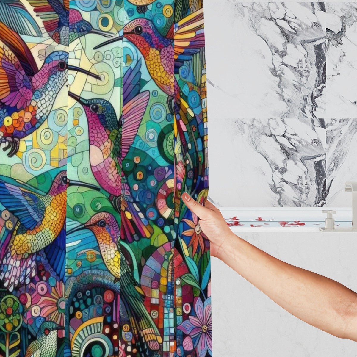 Hummingbird Kaleidoscope Shower Curtain - Gregg Acini Adoree Designs - shower curtain
