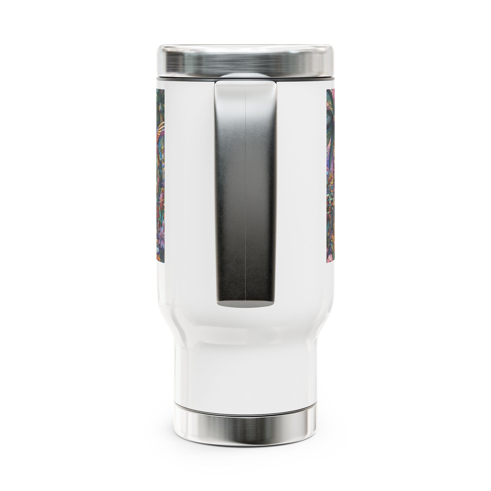 Hummingbird Kaleidoscope Stainless Steel Travel Mug - 14oz Handle Design - Gregg Acini Adoree Designs - Mug