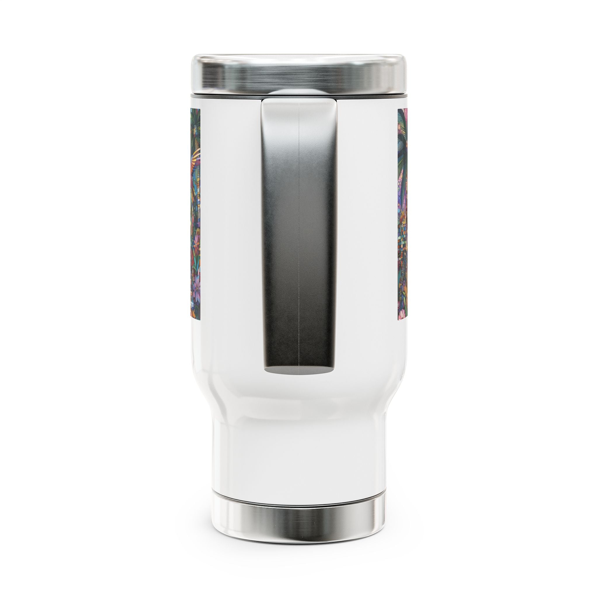 Hummingbird Kaleidoscope Stainless Steel Travel Mug - 14oz Handle Design - Gregg Acini Adoree Designs - Mug