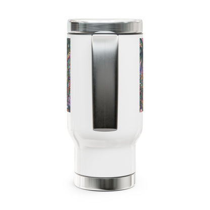 Hummingbird Kaleidoscope Stainless Steel Travel Mug - 14oz Handle Design - Gregg Acini Adoree Designs - Mug