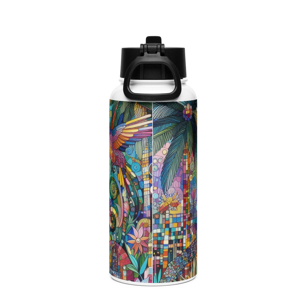 Hummingbird Kaleidoscope Stainless steel water bottle with a straw lid - Gregg Acini Adoree Designs - water bottle