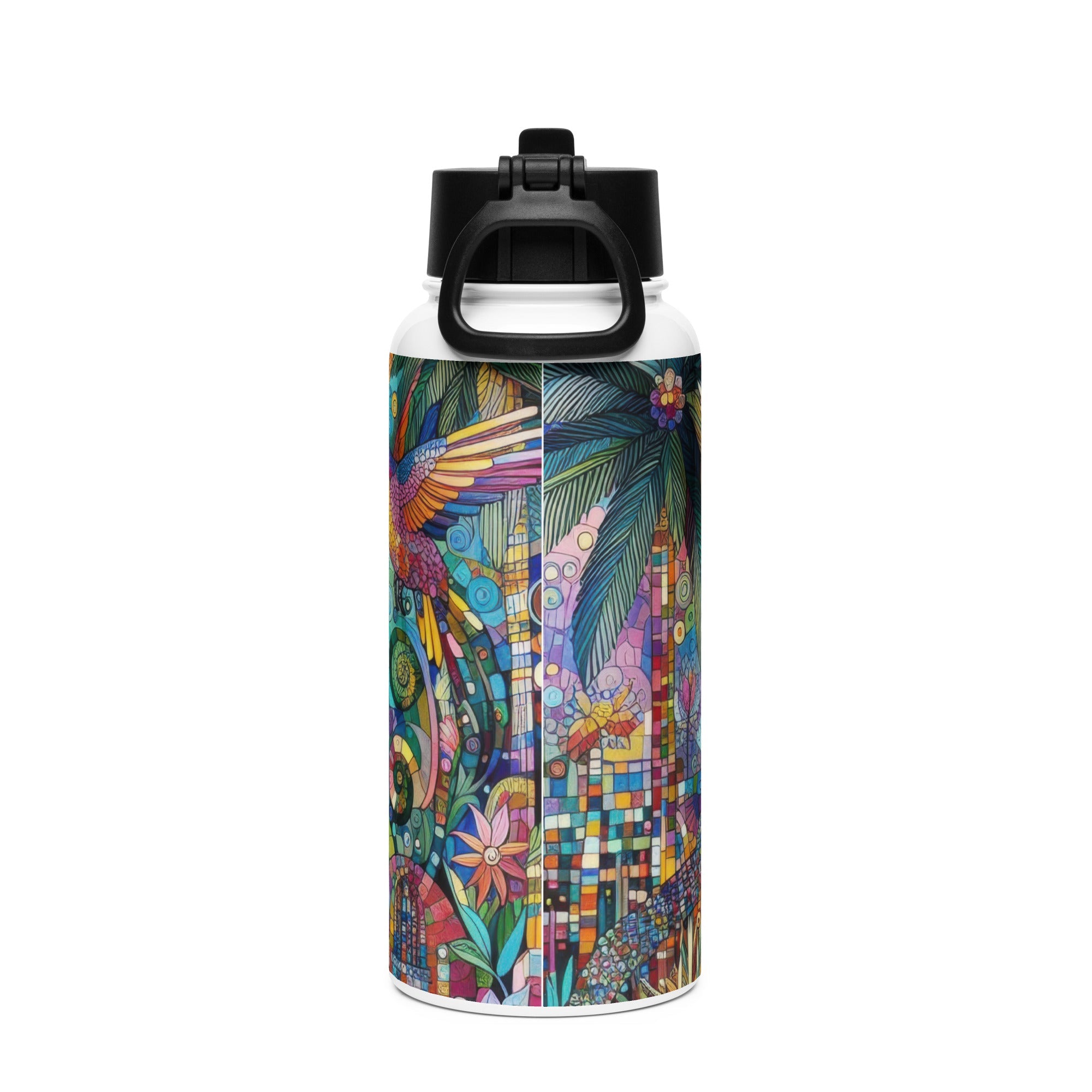 Hummingbird Kaleidoscope Stainless steel water bottle with a straw lid - Gregg Acini Adoree Designs - water bottle
