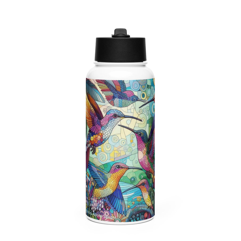 Hummingbird Kaleidoscope Stainless steel water bottle with a straw lid - Gregg Acini Adoree Designs - water bottle