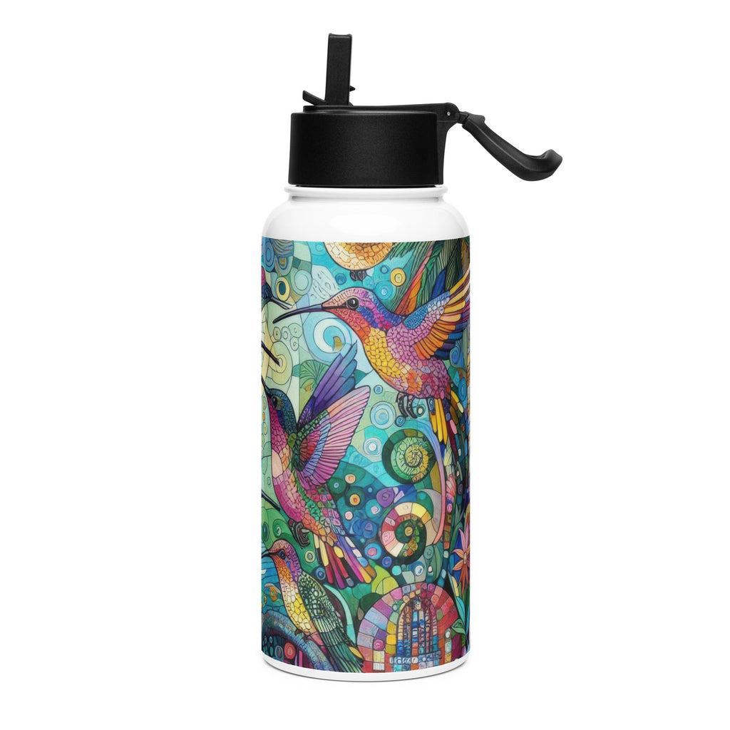 Hummingbird Kaleidoscope Stainless steel water bottle with a straw lid - Gregg Acini Adoree Designs - water bottle