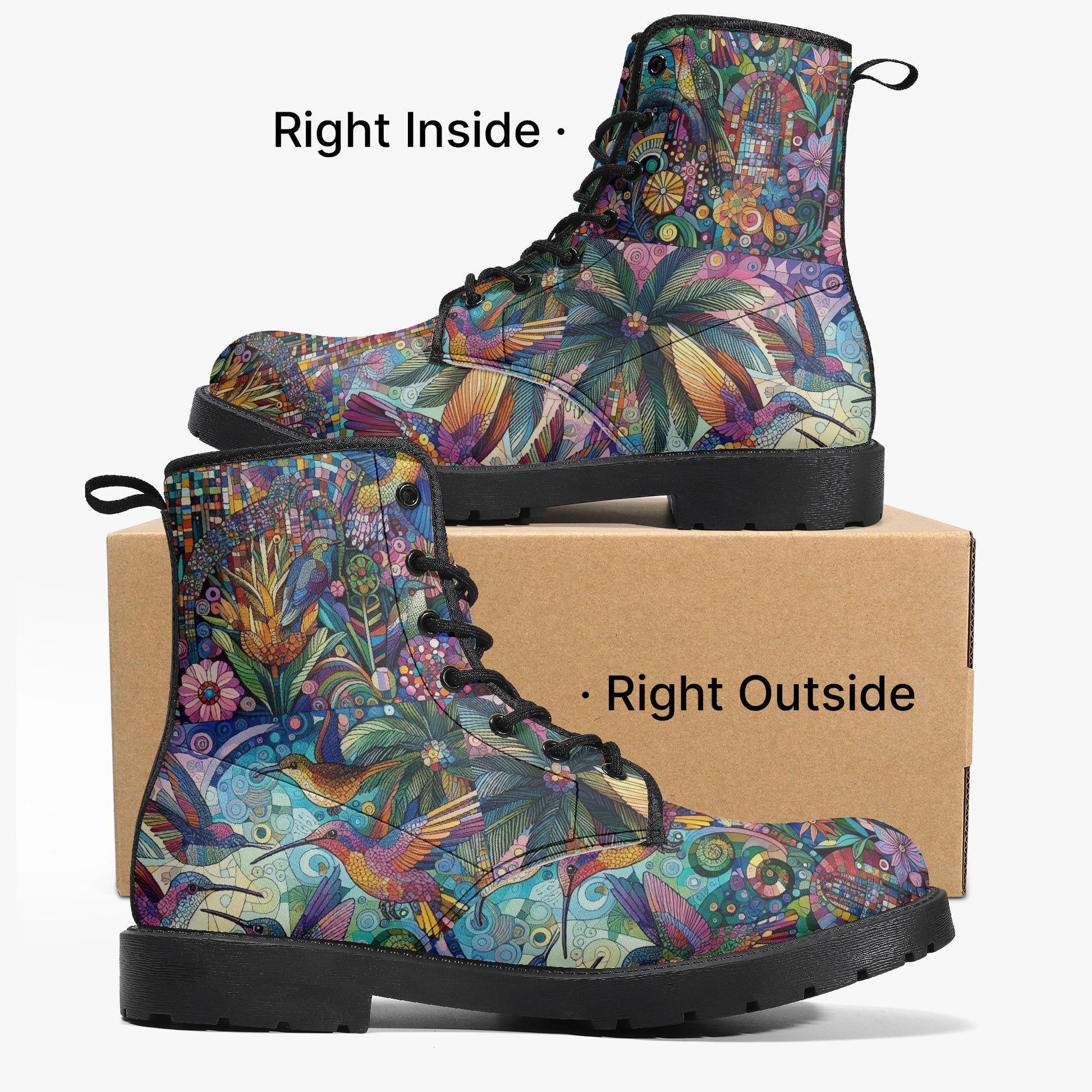 Hummingbird Kaleidoscope Trendy Leather Boots - Gregg Acini Adoree Designs - Boots
