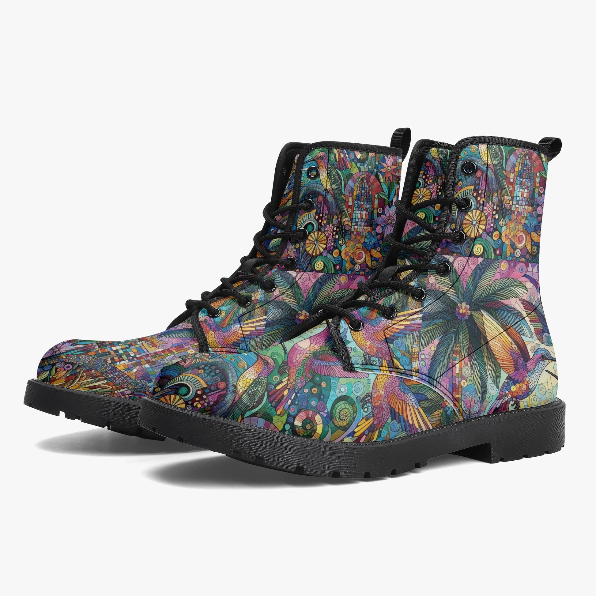 Hummingbird Kaleidoscope Trendy Leather Boots - Gregg Acini Adoree Designs - Boots