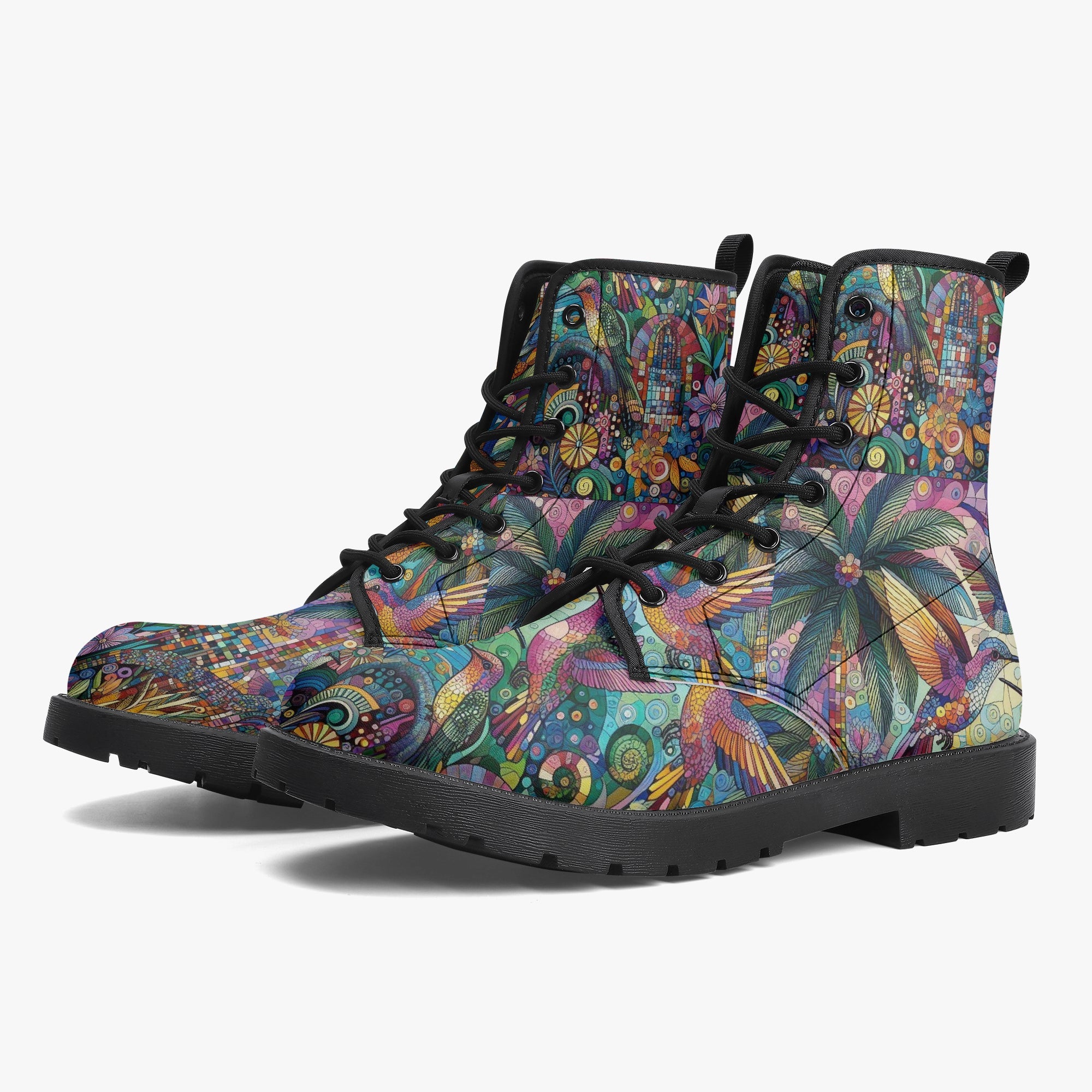 Hummingbird Kaleidoscope Trendy Leather Boots - Gregg Acini Adoree Designs - Boots