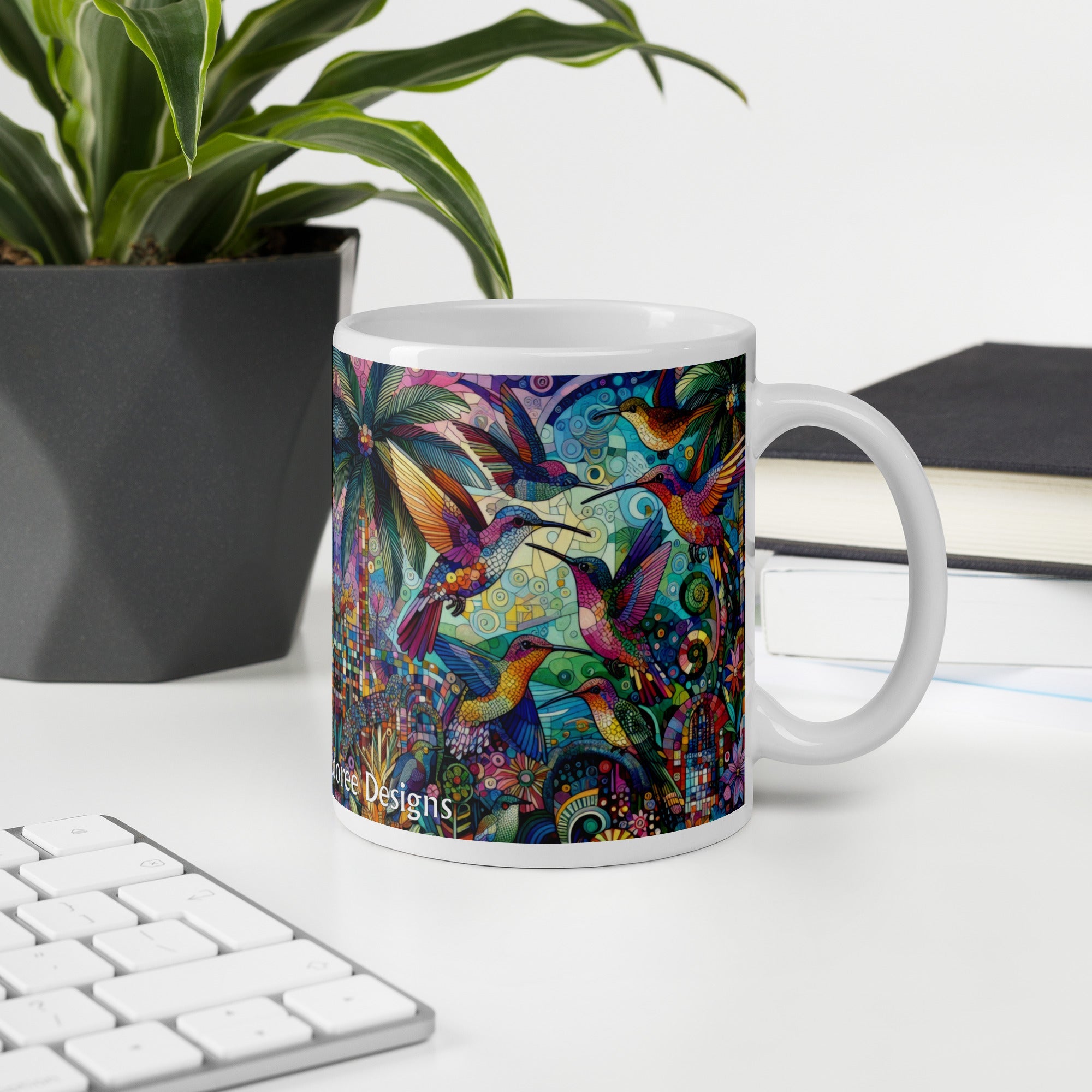 Hummingbird Kaleidoscope White glossy mug by Gregg Acini Adoree Designs - Gregg Acini Adoree Designs - Mug