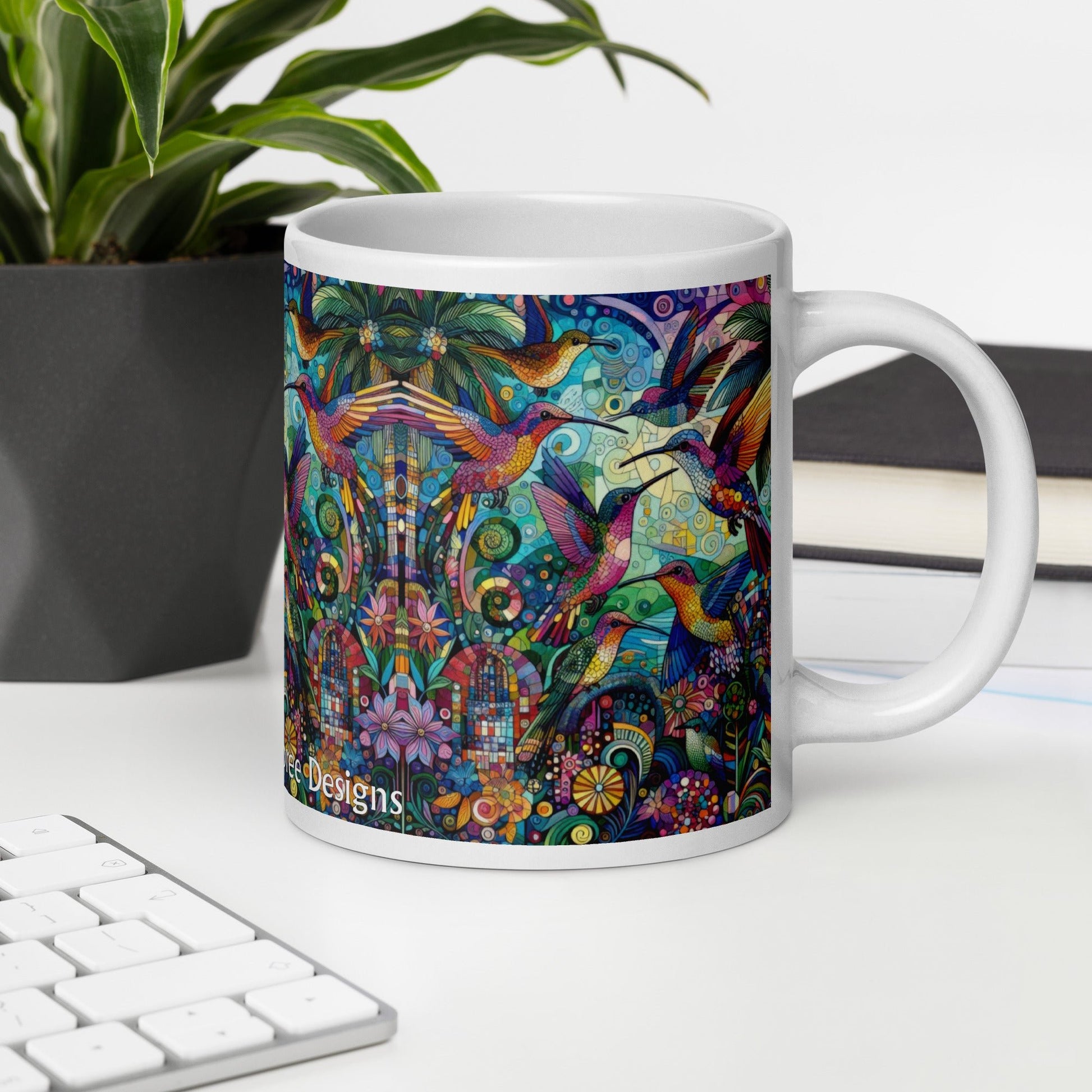 Hummingbird Kaleidoscope White glossy mug by Gregg Acini Adoree Designs - Gregg Acini Adoree Designs - Mug