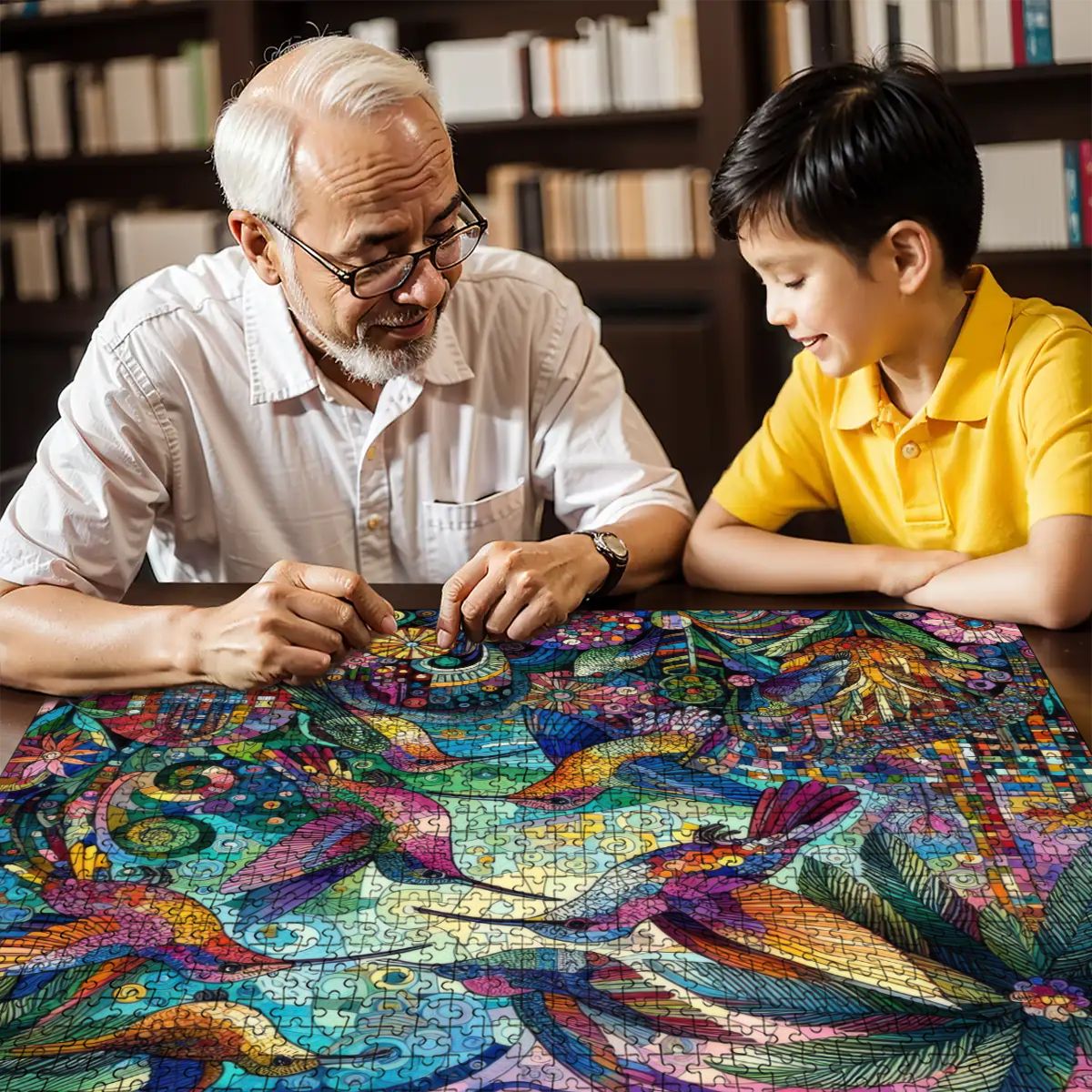 Hummingbird Kaleidoscope Wooden Jigsaw Puzzles 1000 pcs - Gregg Acini Adoree Designs - Jigsaw Puzzle