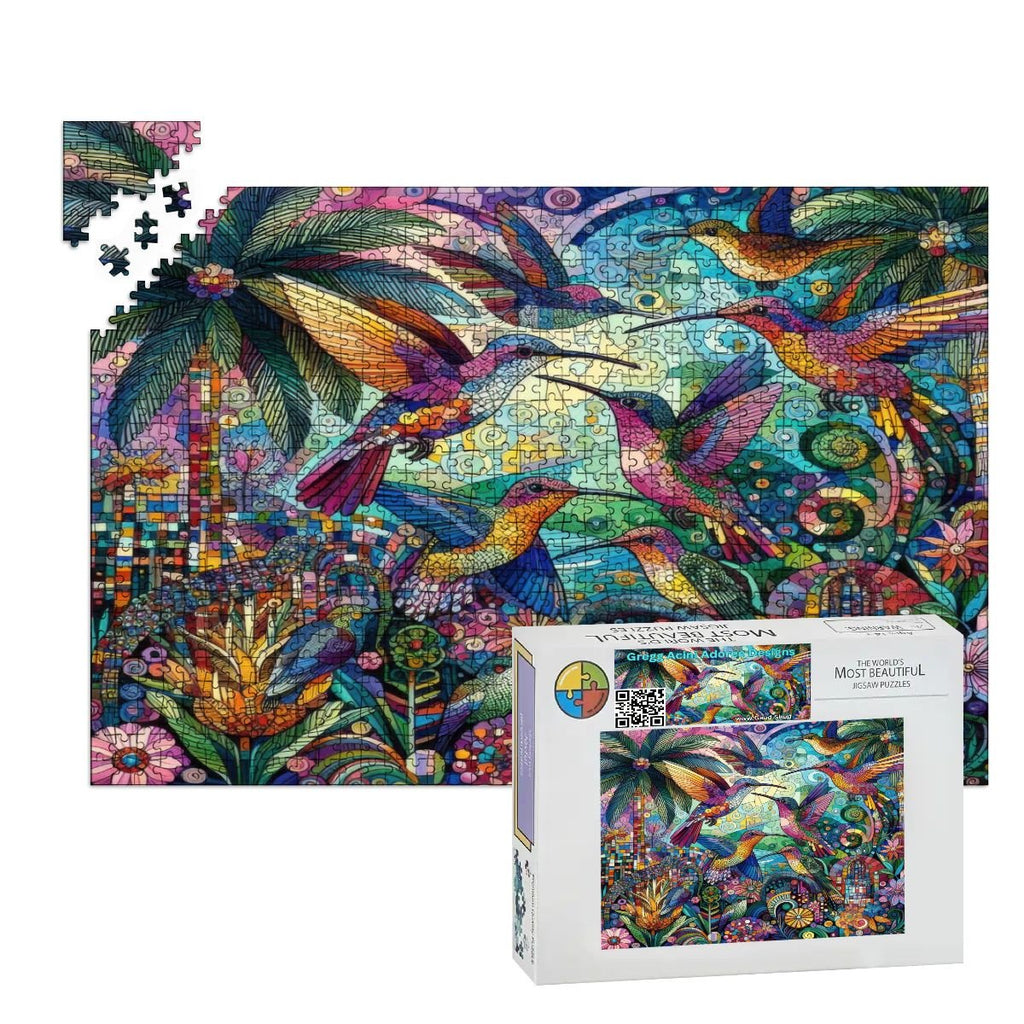 Hummingbird Kaleidoscope Wooden Jigsaw Puzzles 1000 pcs - Gregg Acini Adoree Designs - Jigsaw Puzzle