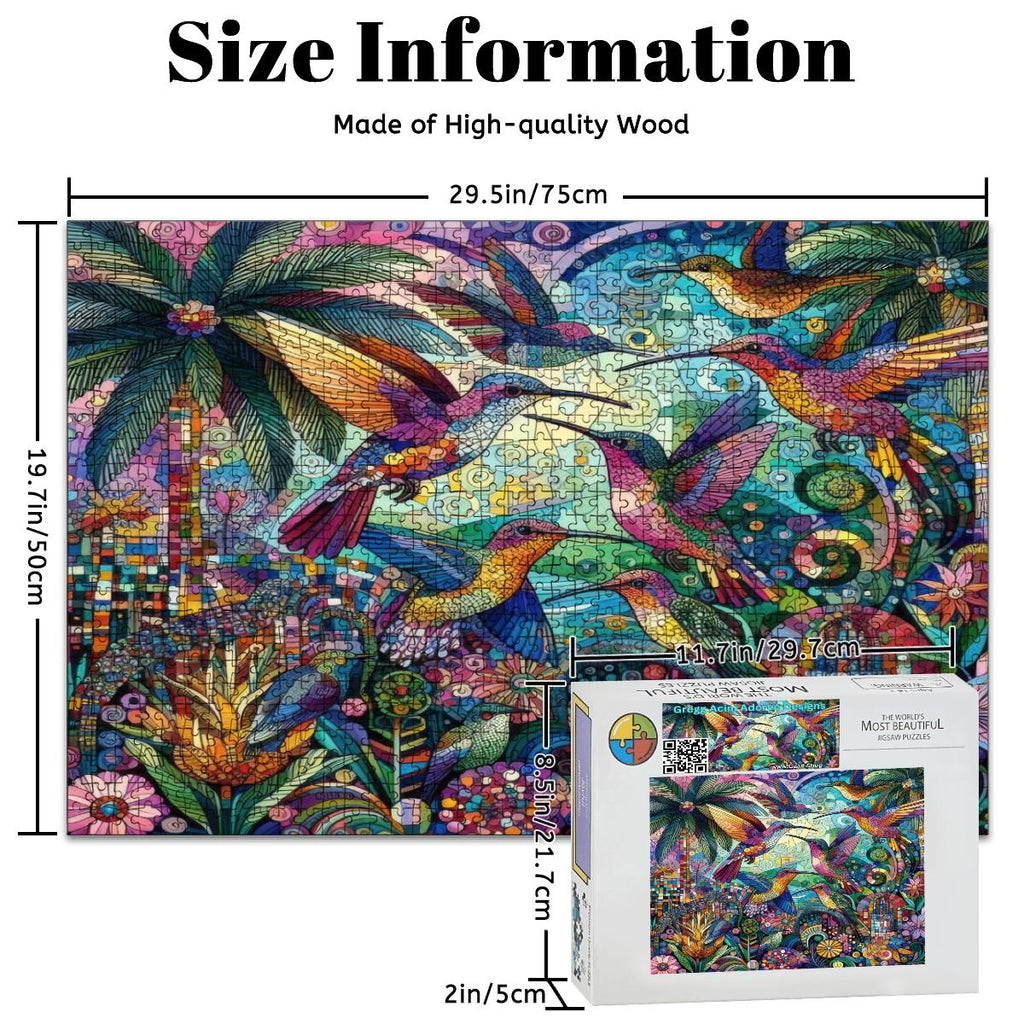 Hummingbird Kaleidoscope Wooden Jigsaw Puzzles 1000 pcs - Gregg Acini Adoree Designs - Jigsaw Puzzle