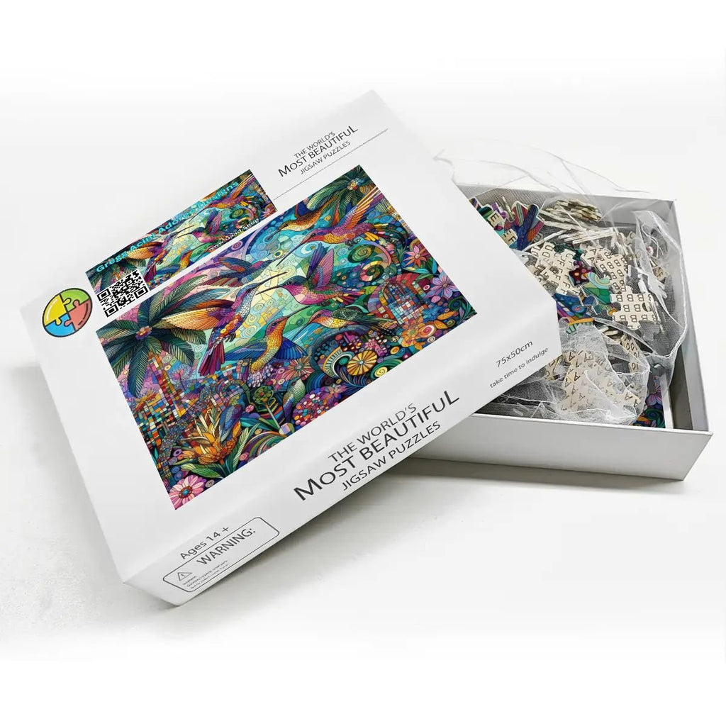 Hummingbird Kaleidoscope Wooden Jigsaw Puzzles 1000 pcs - Gregg Acini Adoree Designs - Jigsaw Puzzle