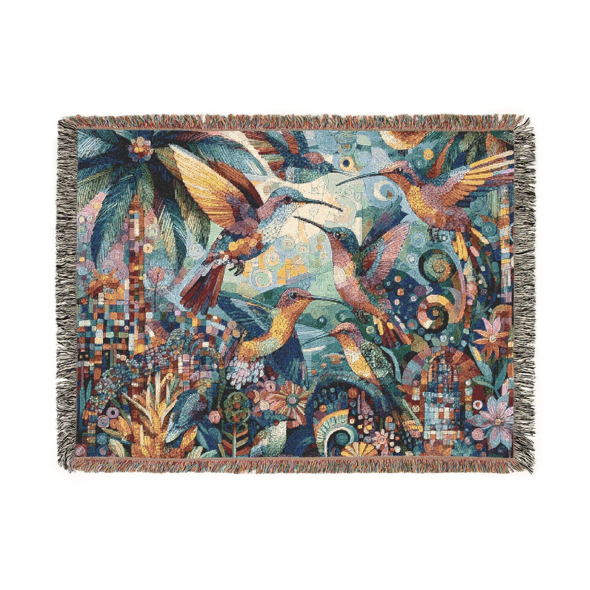 Hummingbird Kaleidoscope Woven Blanket - Cozy Home Décor for Nature Lovers - Gregg Acini Adoree Designs - Blanket