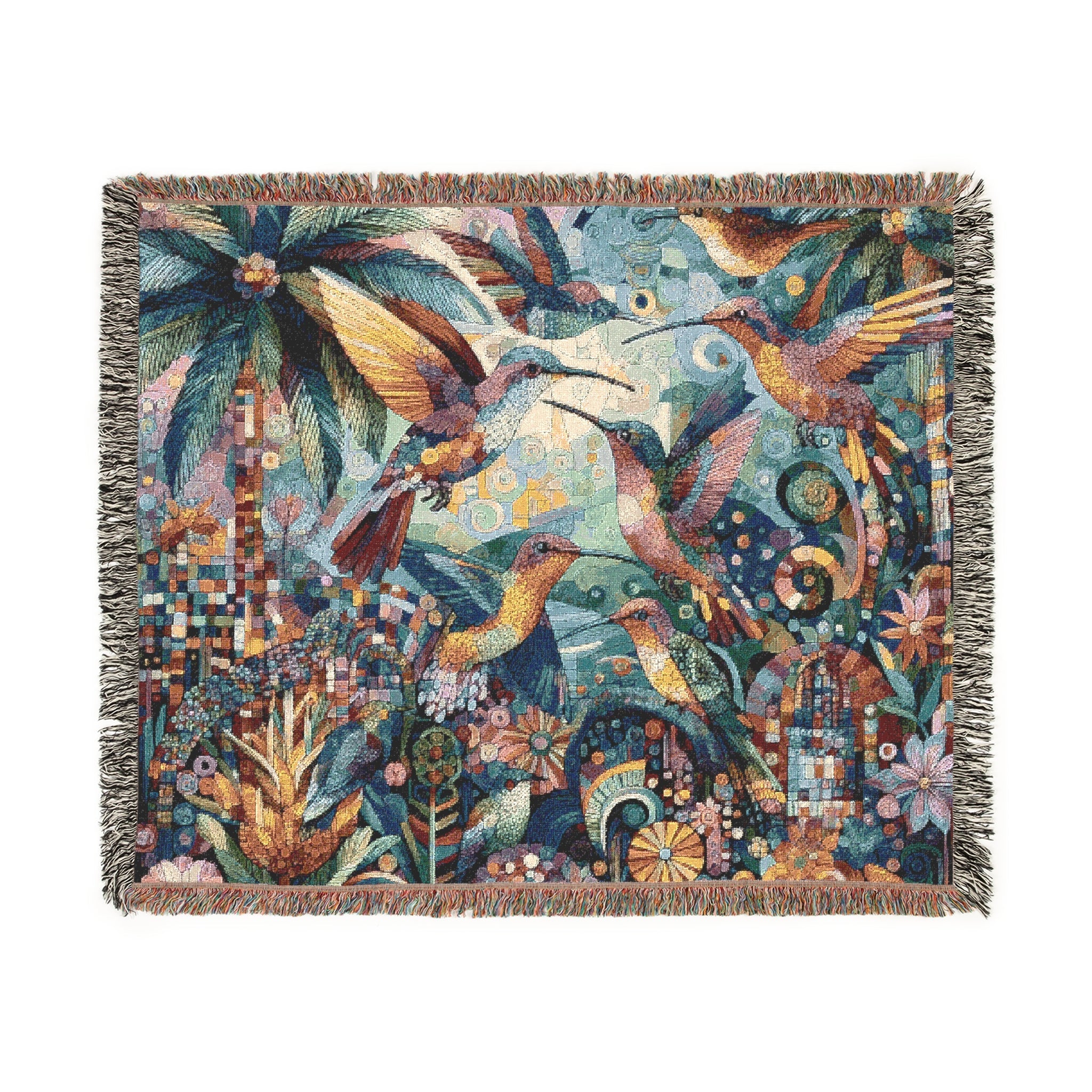 Hummingbird Kaleidoscope Woven Blanket - Cozy Home Décor for Nature Lovers - Gregg Acini Adoree Designs - Blanket