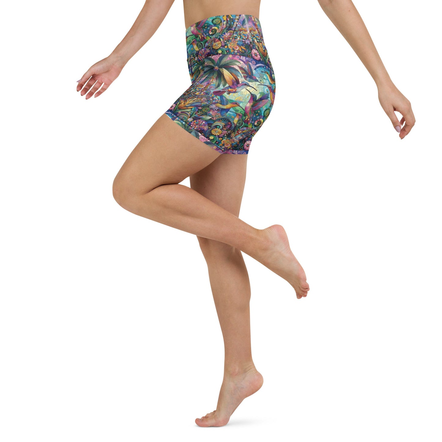 Hummingbird Kaleidoscope Yoga Shorts - Gregg Acini Adoree Designs - Yoga Shorts