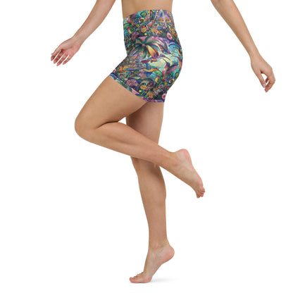 Hummingbird Kaleidoscope Yoga Shorts - Gregg Acini Adoree Designs - Yoga Shorts