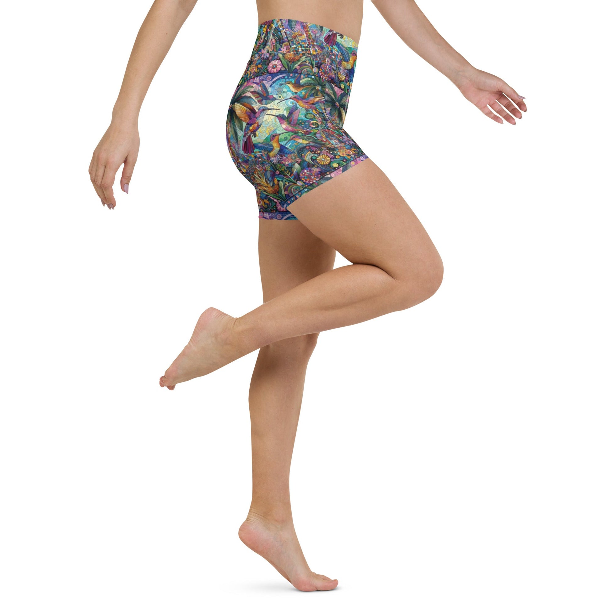 Hummingbird Kaleidoscope Yoga Shorts - Gregg Acini Adoree Designs - Yoga Shorts