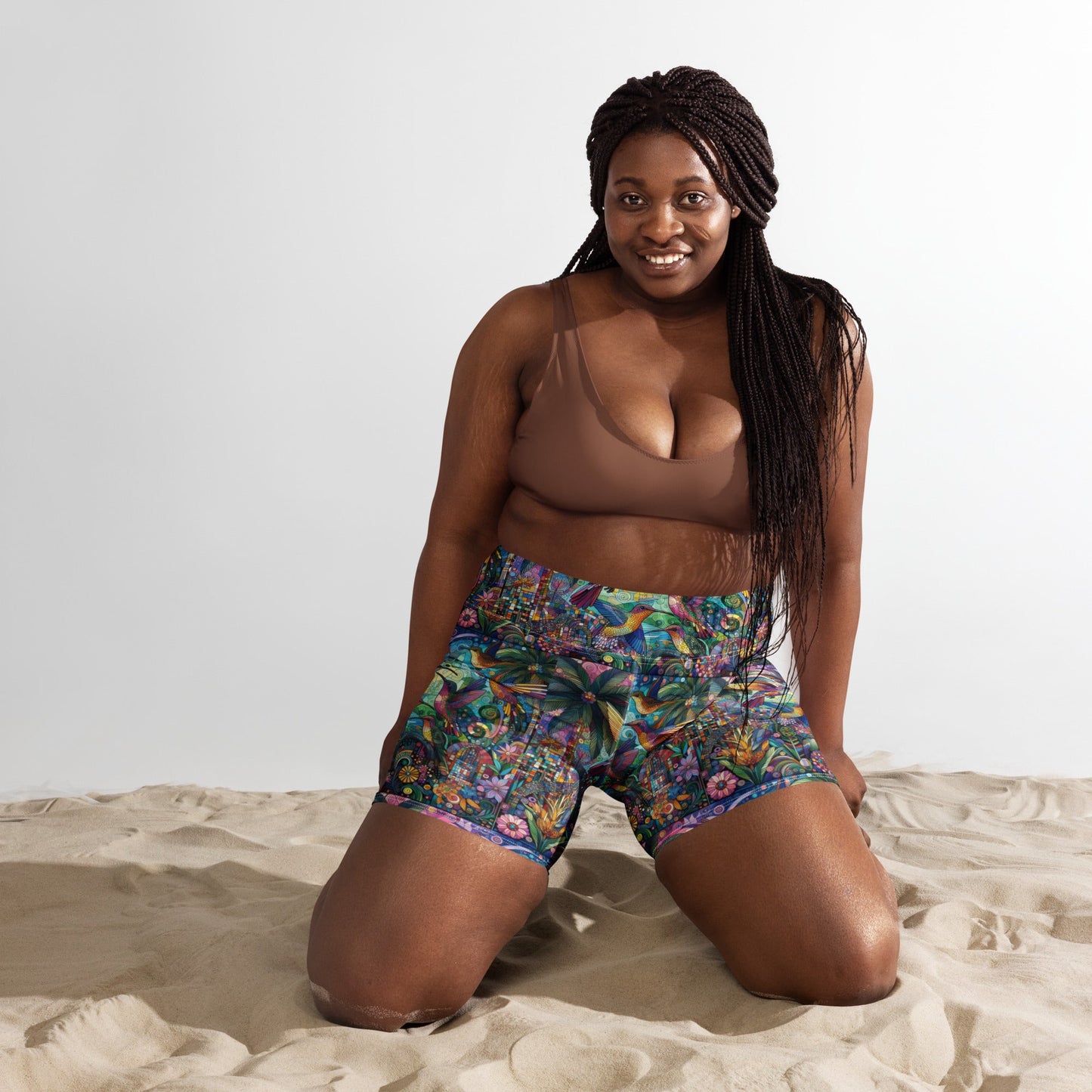 Hummingbird Kaleidoscope Yoga Shorts - Gregg Acini Adoree Designs - Yoga Shorts