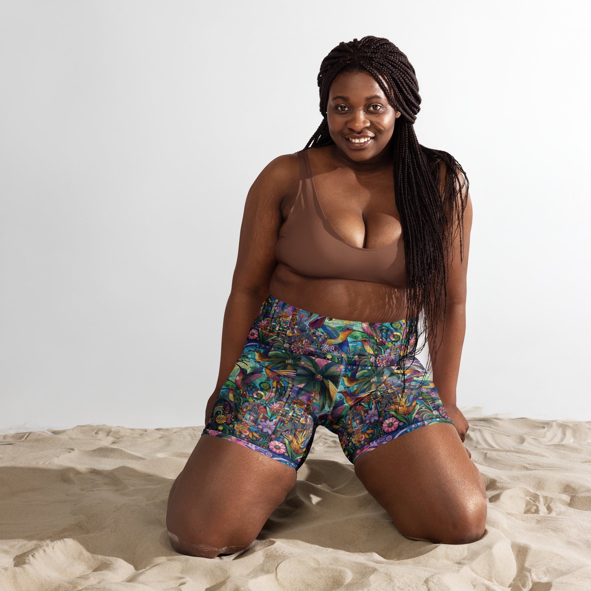 Hummingbird Kaleidoscope Yoga Shorts - Gregg Acini Adoree Designs - Yoga Shorts