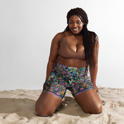 Hummingbird Kaleidoscope Yoga Shorts - Gregg Acini Adoree Designs - Yoga Shorts