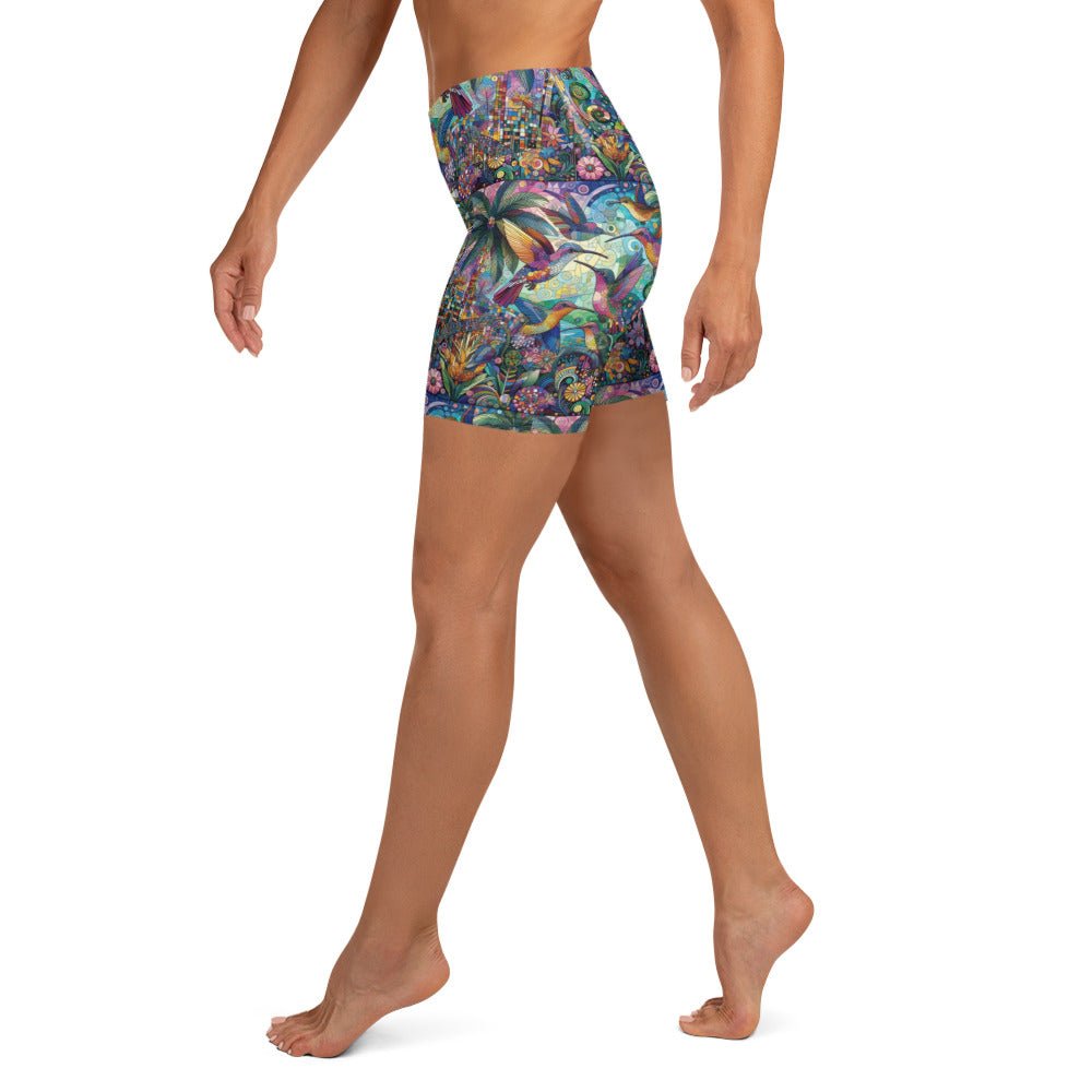 Hummingbird Kaleidoscope Yoga Shorts - Gregg Acini Adoree Designs - Yoga Shorts