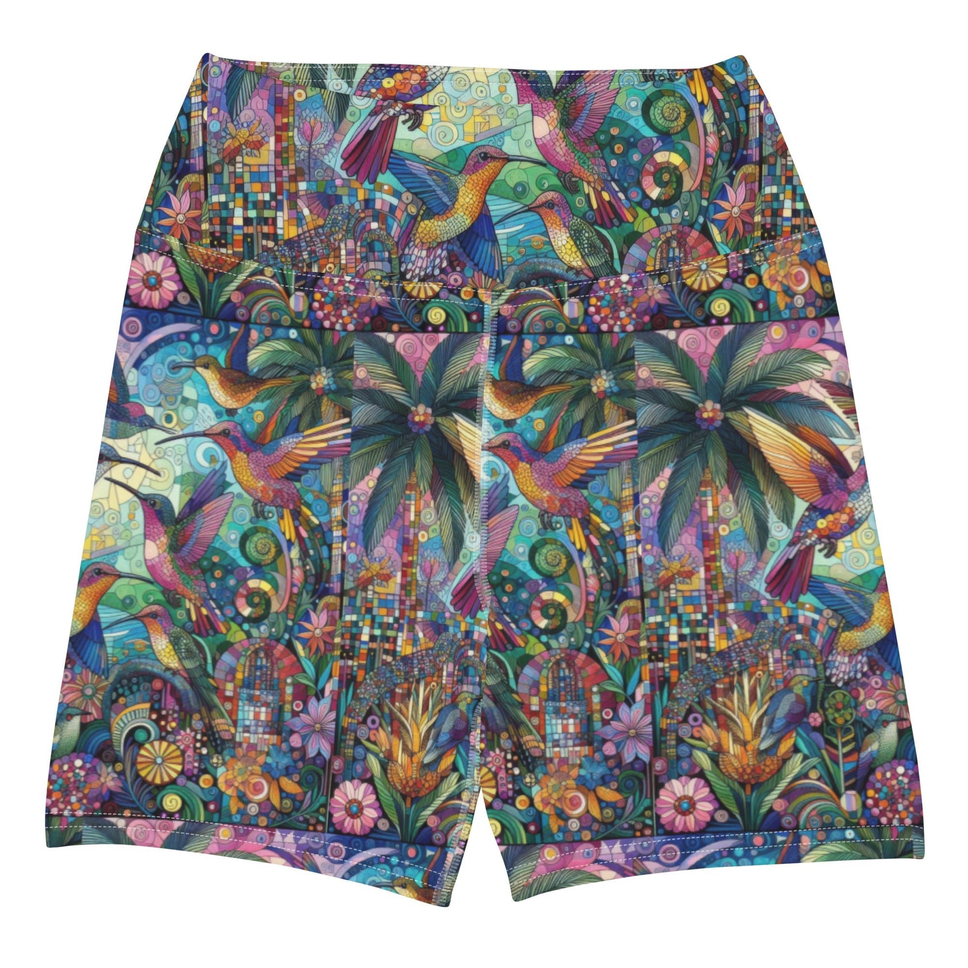 Hummingbird Kaleidoscope Yoga Shorts - Gregg Acini Adoree Designs - Yoga Shorts