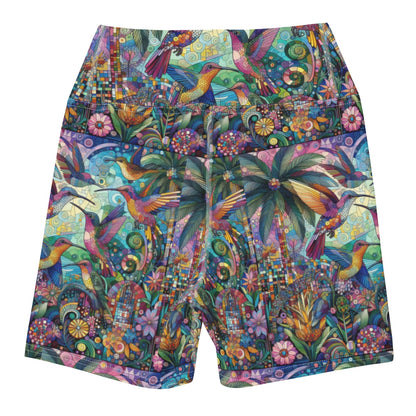 Hummingbird Kaleidoscope Yoga Shorts - Gregg Acini Adoree Designs - Yoga Shorts